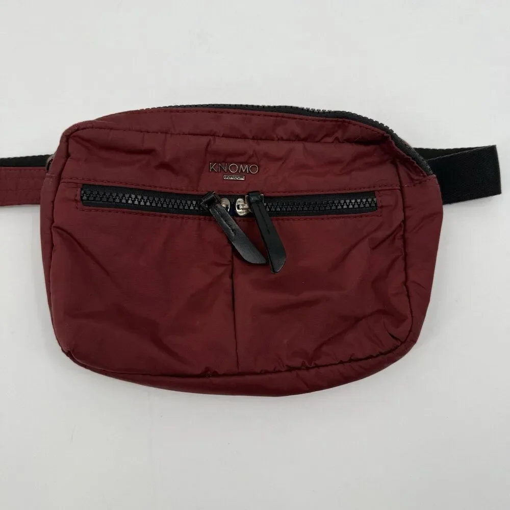 Knomo Maroon Lightweight Beltbag 2Way Crossbody Adjustable Strap Pockets Unisex